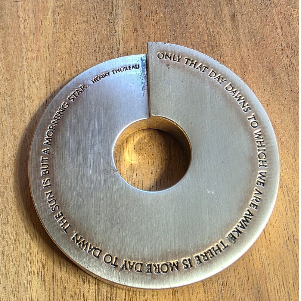 Henry Thoreau Quote Paperweight Brushed Metal Desk Accessory Silver Tone 3.25in